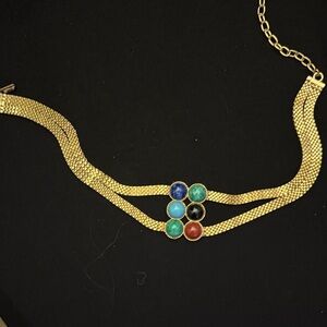 Vintage Elegant Gold Multicolor Stone Choker